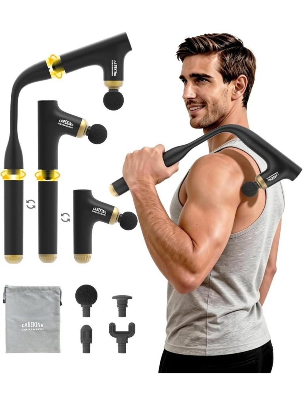 3-in-1 Deep Tissue Massage Gun for Muscle Relief, Handheld Back Massager